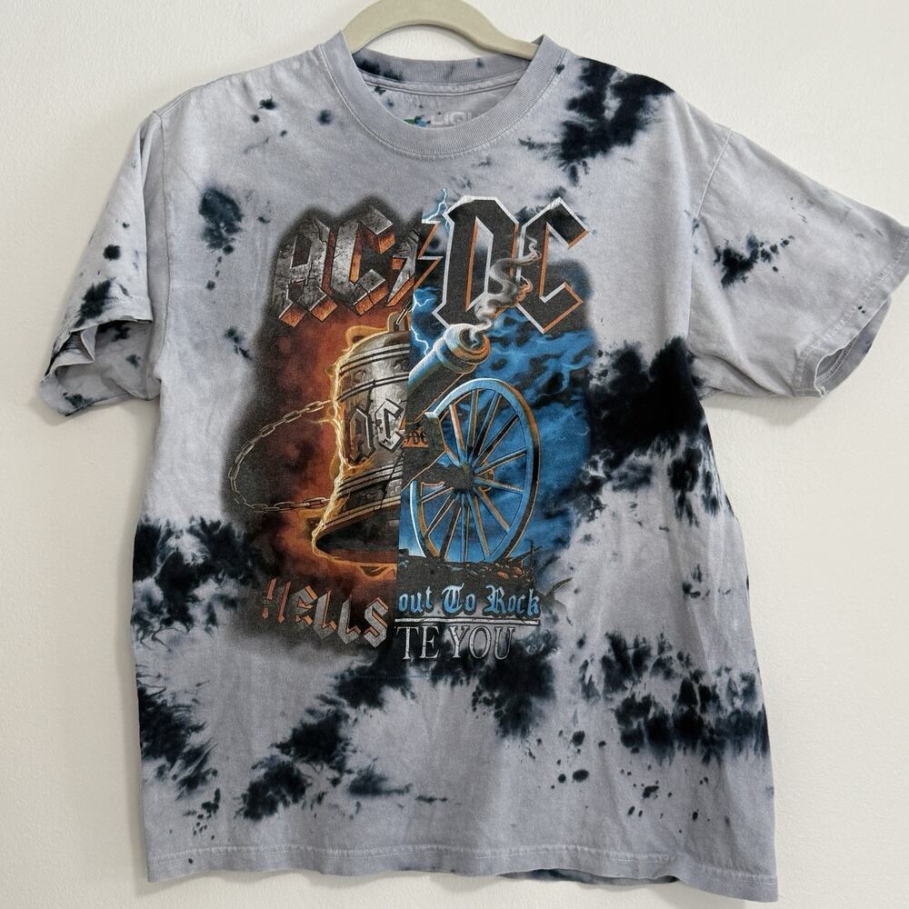 RARE AC/DC Women Med Liquid Blue Band Tee -‎ 2011 - Tie Dye Small